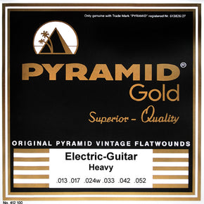 Pyramid Gold 13-52 Electric Guitar Strings – Chrome-Nickel Flat Wound with Round Core, Heavy Gauge
