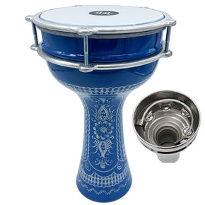 The ZAZA Percussion The 16'' Blue Lotus Aluminum Darbuka W/ Zill Internal Jingles