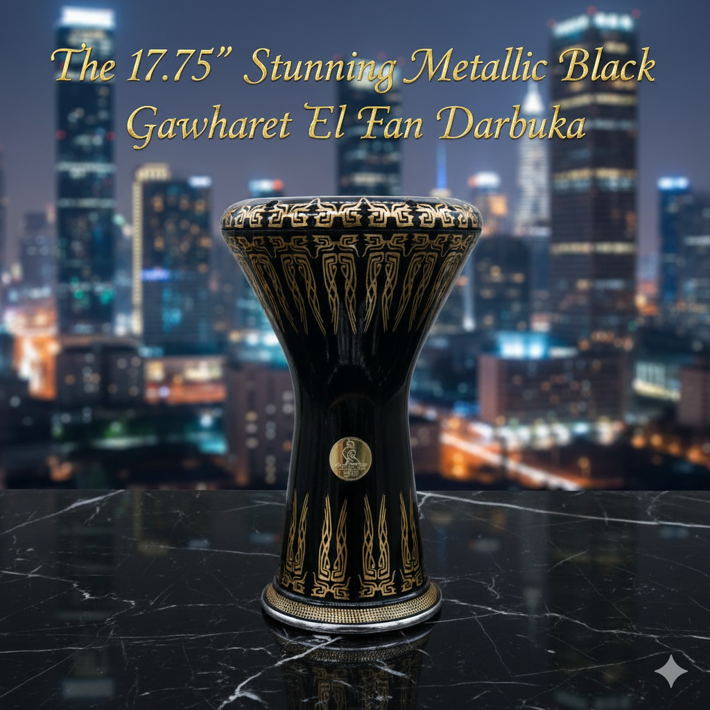 The 17.75'' Stunning Metallic Black Gawharet El Fan Darbuka Doumbek