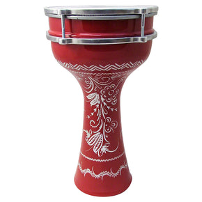The Zaza Percussion- 16'' Red Engraved Aluminum Darbuka Doumbek -Blemish