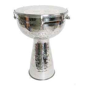 Turkish 12" X 18" Metal Doumbek Darbuka with Synthetic Head and Internal Jingles