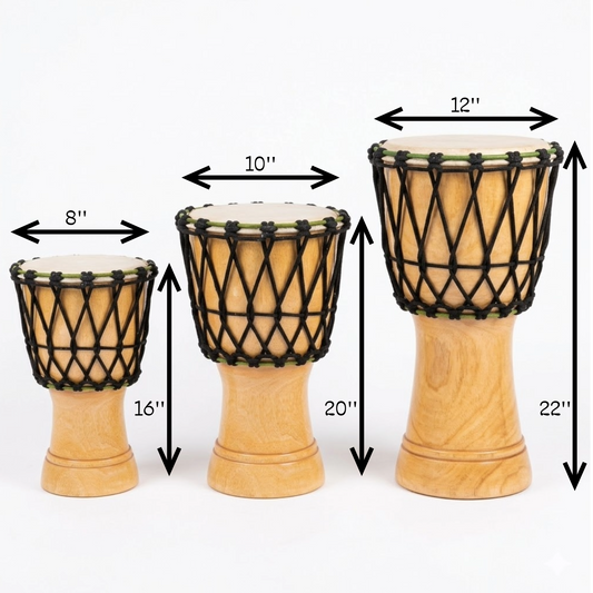 Zaza Percussion Beginner Rope-Tuned Djembe Drum – Natural Wood Finish, 3 Size Options