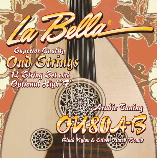 La Bella Silver-Black Nylon Arabic 12-string Oud Strings 22-33