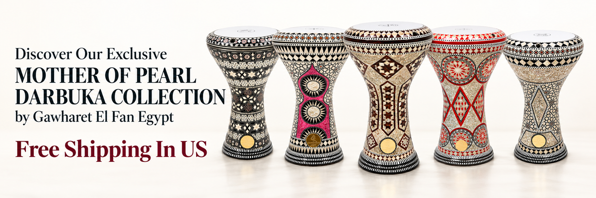 Discover Our Exclusive MOTHER OF PEARL DARBUKA COLLECTION by Gawharet El Fan Egypt. Free Shipping In US.