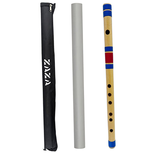 Zaza Percussion- Professional 6 Holes Polished Bamboo Flute Scale G 12'' (Indian Flute) W/Carry Bag