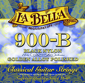 La Bella 900B Elite Classical Guitar Strings Black Nylon Polished Golden Alloy