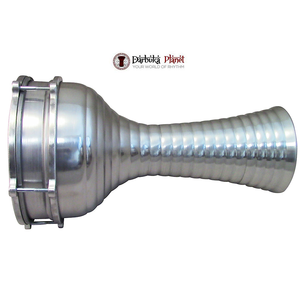 The ZAZA Percussion The 16'' Silver Aluminum Darbuka W/ Zill Internal Jingles-Blemish