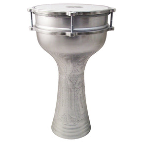 Zaza Percussion 16'' Turkish Aluminum (Silver Engraved) Darbuka Doumbek, Synthetic Head