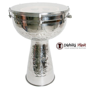 Turkish 12" X 18" Metal Doumbek Darbuka with Synthetic Head and Internal Jingles