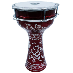 The ZAZA Percussion The 16'' Wine Red Engraved Aluminum Darbuka Doumbek