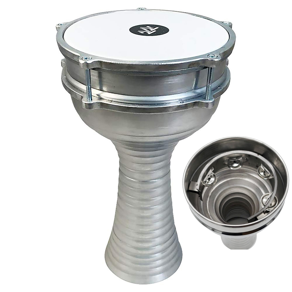 The ZAZA Percussion The 16'' Silver Aluminum Darbuka W/ Zill Internal Jingles-Blemish