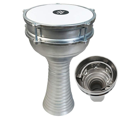 The ZAZA Percussion The 16'' Silver Aluminum Darbuka W/ Zill Internal Jingles-Blemish