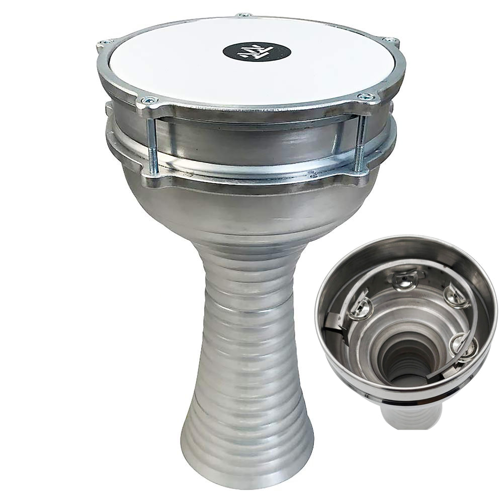 Nickel Brass Doumbek Drum With Internal Jingles - Includes Quilted Gig Bag