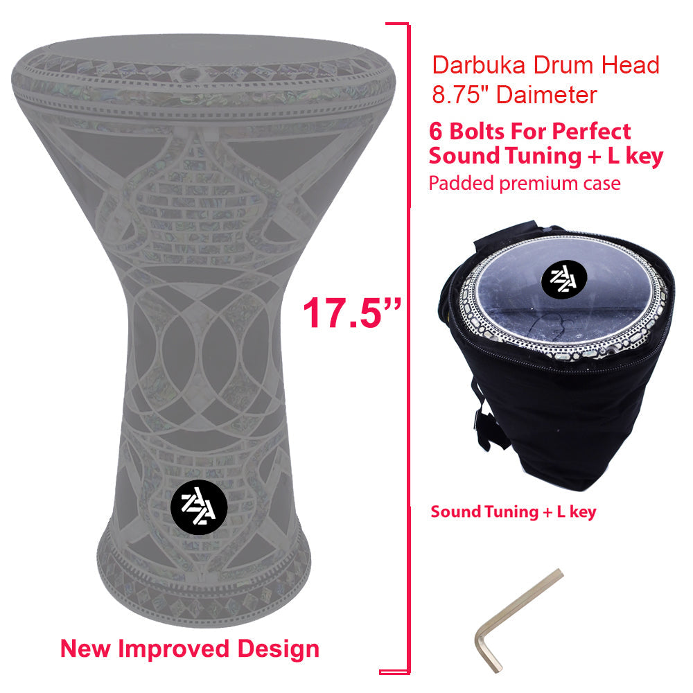 17.5'' Egyptian Castle New Generation - Zaza Percussion Darbuka Doumbek - With Real Green Mother of Pearl