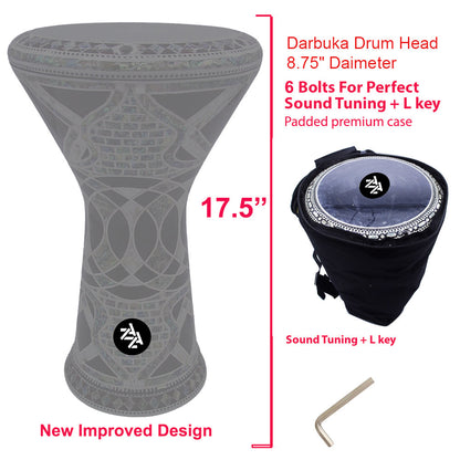 17.5'' Egyptian Castle New Generation - Zaza Percussion Darbuka Doumbek - With Real Green Mother of Pearl